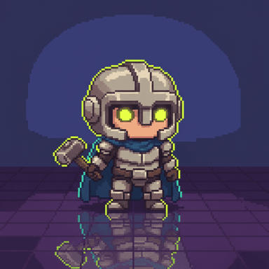 VibeX hero mascot — armored pixel-art knight with glowing eyes