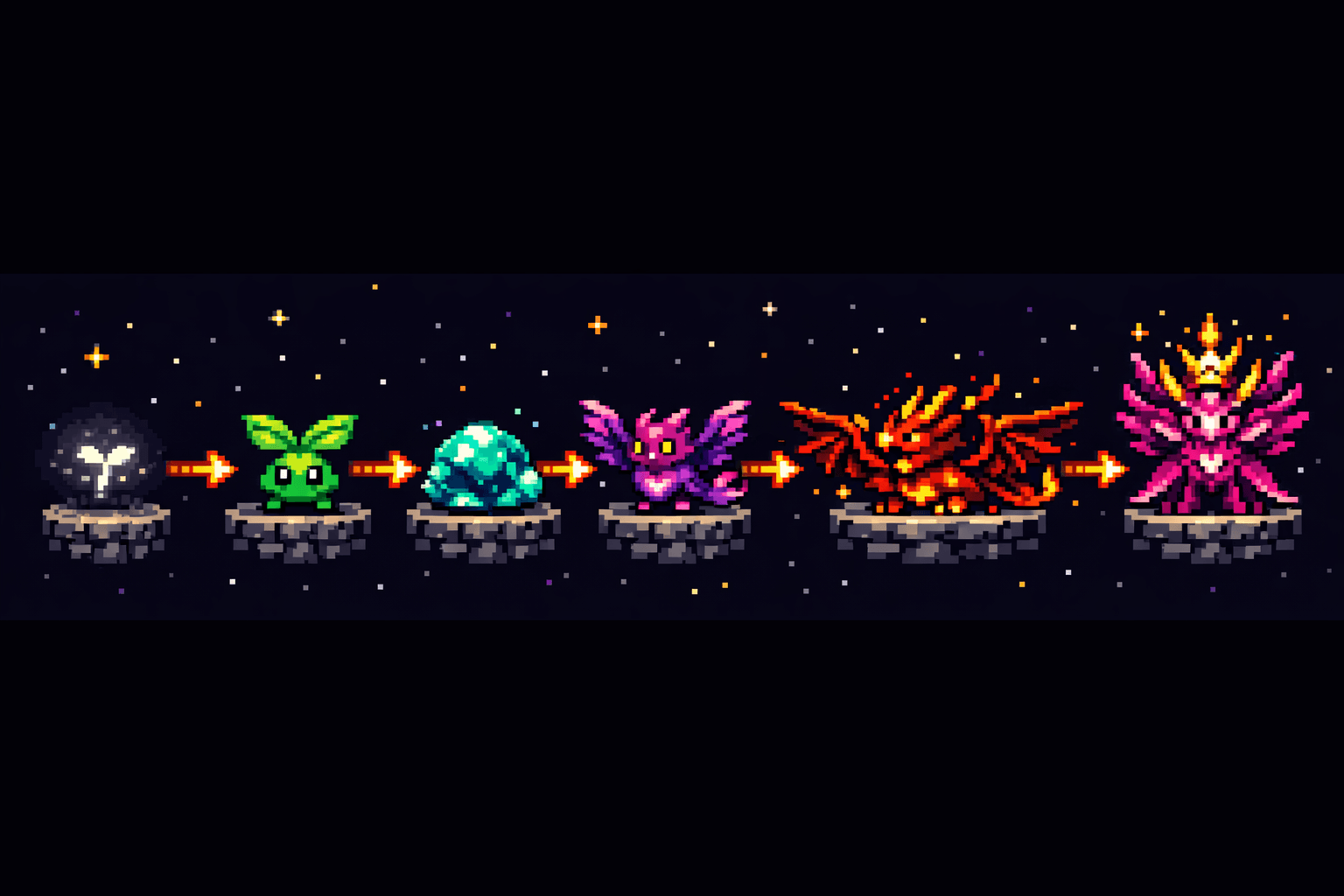 Evolution ladder — SEED, ACTIVE, GROWING, BREAKOUT, LEGEND, MYTH